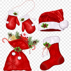 Christmas Painting Santa Hat, Gloves, Gifts Bag