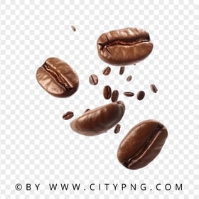 HD Flying Dark Coffee Beans Transparent Background