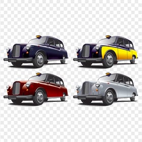 Set Of Four London Taxi Cab Cars PNG
