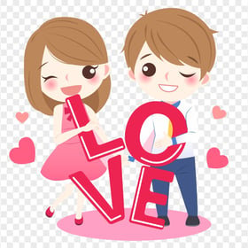 Cartoon Young Couple In Love Valentine Romance
