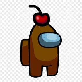 HD Brown Crewmate Among Us Character With Cherry Hat PNG