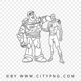 Buzz Lightyear And Spiderman Friends Coloring Page PNG