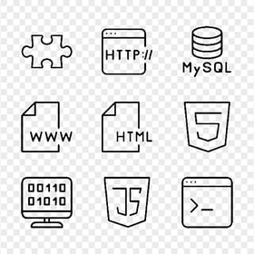 Set Of Computer Programming Coding Black Icons