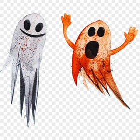 Halloween Two Flying Watercolor Ghosts PNG Image