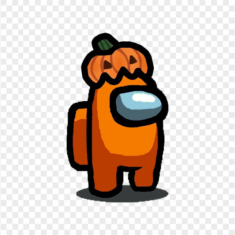 HD Orange Among Us Character With Pumpkin Hat Halloween PNG