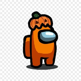 HD Orange Among Us Character With Pumpkin Hat Halloween PNG