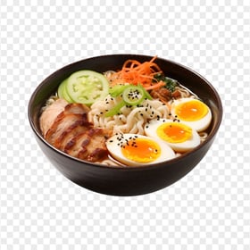 Ramen Noodle with Pork Egg Herbs HD Transparent Background