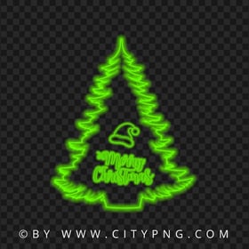 HD Merry Christmas Tree & Santa Hat Green Neon Style PNG