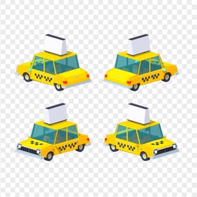 Four 3D Isometric Cab Taxi Cars PNG