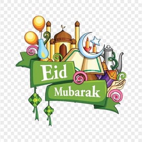 Eid Mubarak Vector Illustration Mosque Moon