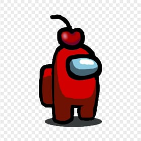 HD Red Among Us Character With Cherry Hat PNG