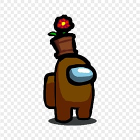 HD Among Us Brown Crewmate Character With Flower Pot Hat PNG