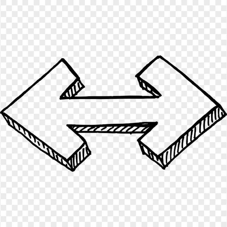 Black Outline Sketch Arrow 3D Two Ends Left Right