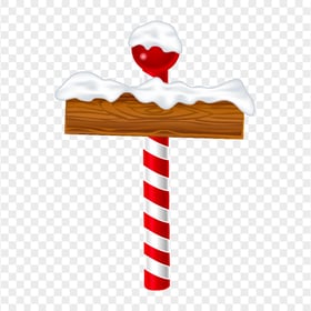 Vector Cartoon Christmas Pole Wooden Snowy Sign PNG
