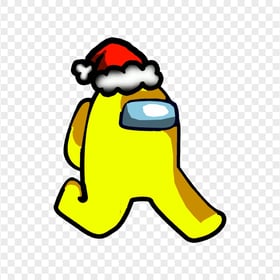 HD Yellow Among Us Character Walking With Red Santa Hat PNG