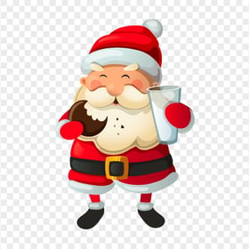 Christmas Cartoon Santa Eating Cookies And Milk PNG