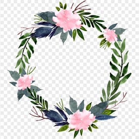HD Watercolor Flower Wreath Ring Of Green Leaves PNG