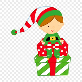 Cartoon Elf Boy Sitting On Gift Box PNG