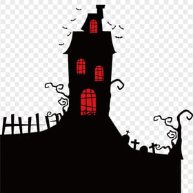 HD Halloween Spooky Castle House Black Silhouette PNG