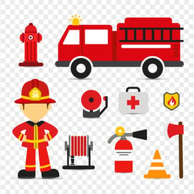 HD Fireman Firefighter Items Icons Illustration PNG