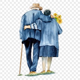 HD Watercolor Old Couple In Love PNG