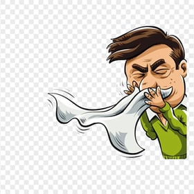 Cartoon Sick Man Flu Runny Clean His Nose Clipart