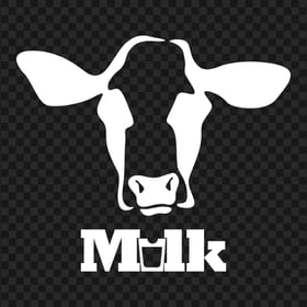 HD White Cow Head Logo & Milk Word PNG