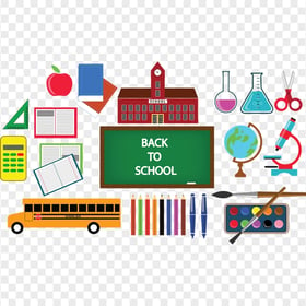 HD Back To School, School Supplies Illustration PNG