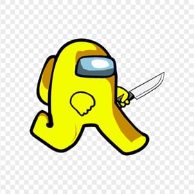 HD Yellow Among Us Character Walking Holding Knife PNG