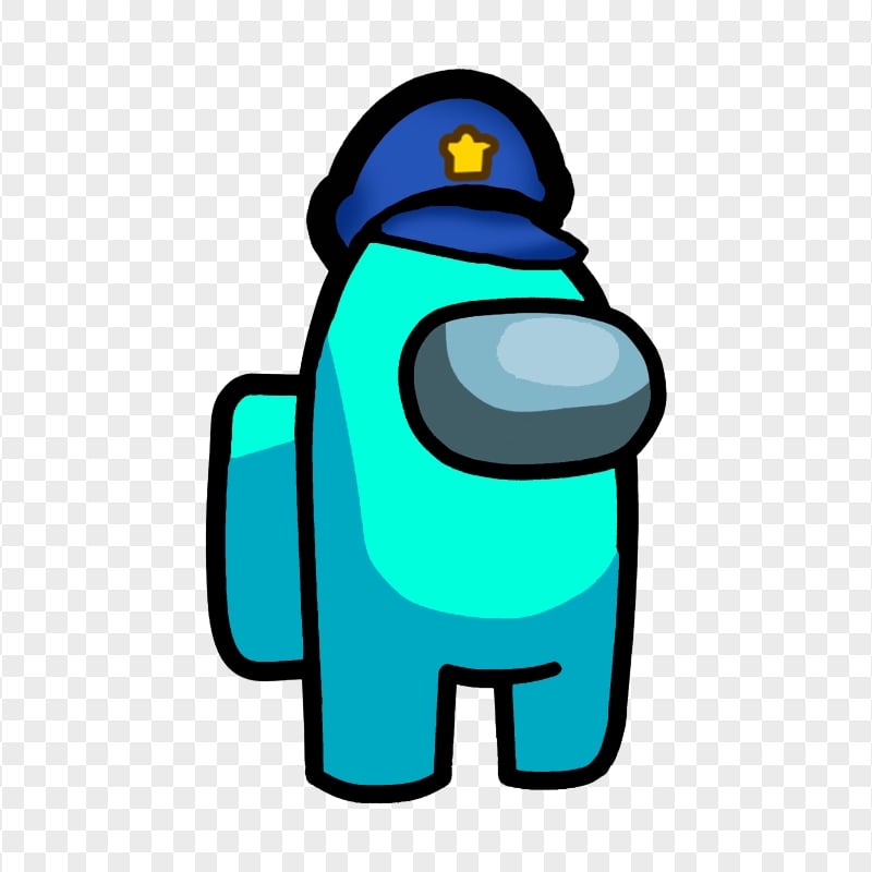 HD Among Us Crewmate Cyan Character With Police Hat PNG