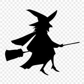 HD Black Witch Silhouette Flying On A Broom PNG