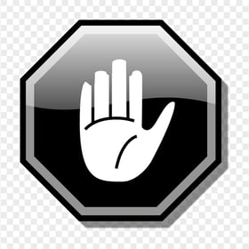 HD Stop Hand Symbol On Black Road Sign Clipart PNG