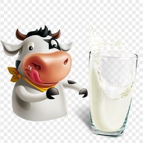 HD Cartoon Cute Cow With Milk Glass PNG