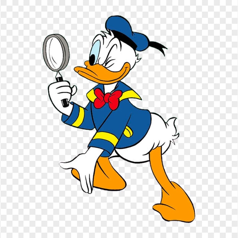 Cartoon Donald Duck Holding Magnifying Glass