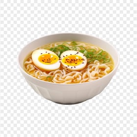 HD Realistic Noodle Soup with Egg Served on Bowl PNG