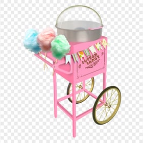 3D Cute Pink Cotton Candy Cart HD PNG