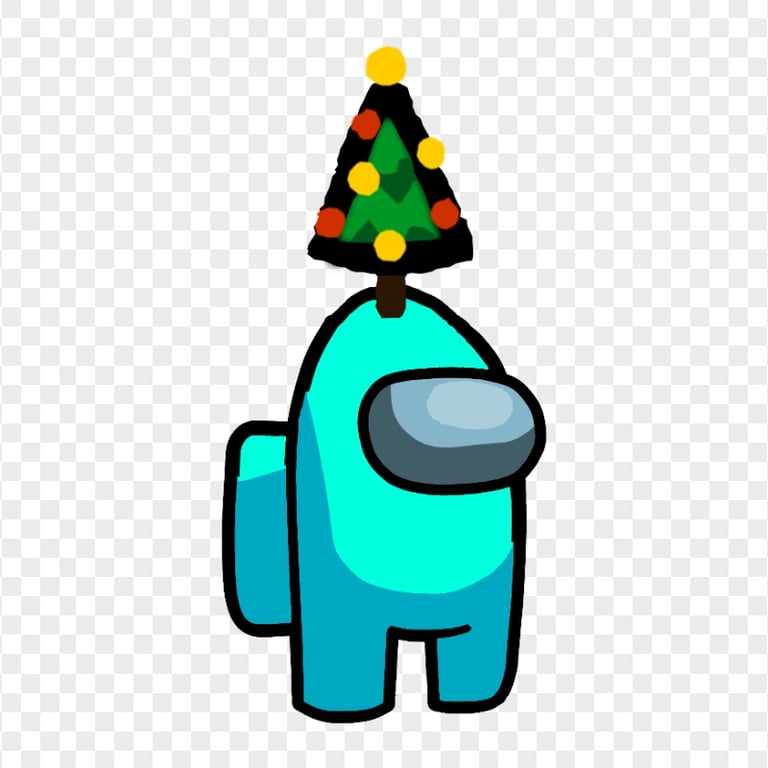 HD Cyan Among Us Crewmate Character With Christmas Tree Hat On Top PNG