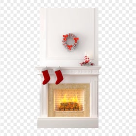 Wooden Christmas Decorated Fireplace Scene PNG