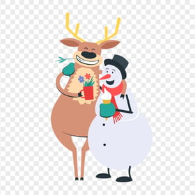 HD Christmas Cartoon Vector Reindeer & Snowman PNG