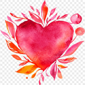 HD Watercolor Painting Red Heart With Leaves PNG