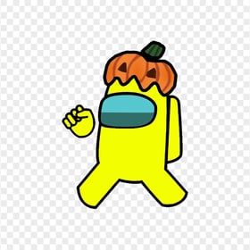 HD Yellow Among Us Crewmate Character With Pumpkin Hat PNG