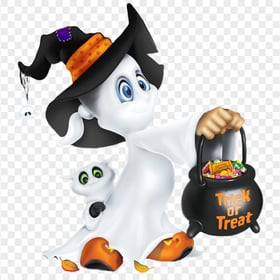Halloween Ghost Holding Pumpkin Bag Full Candy