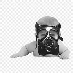 Baby Crawls Mask Gas Air Pollution Smog