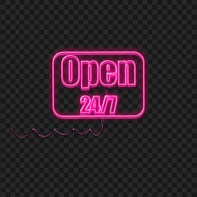 Open 24/7 Pink Neon Logo Sign Image PNG