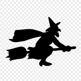 HD Halloween Black Witch Flying On A Broom Silhouette PNG