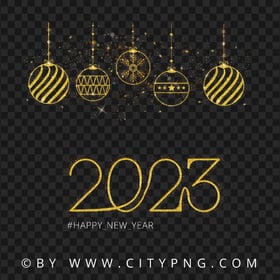 Gold Glitter 2023 With Hanging Christmas Balls Design PNG