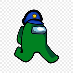 HD Dark Green Among Us Character Walking With Police Hat PNG