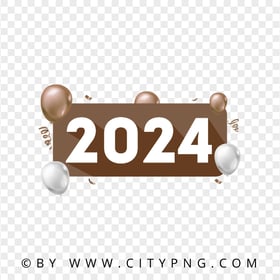 Brown 2024 Banner Design With Balloons PNG