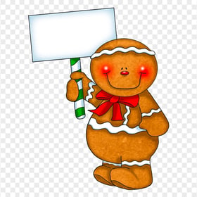 Cartoon Gingerbread Man Holding Blank Banner PNG