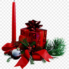 Red Wax Candle & Gift Box Christmas Scene FREE PNG